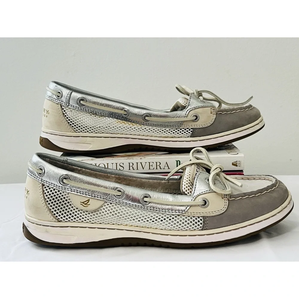 Sperry Top Sider Angelfish Womens Boat Silver Leather Casual Shoes Loafers 10M‎